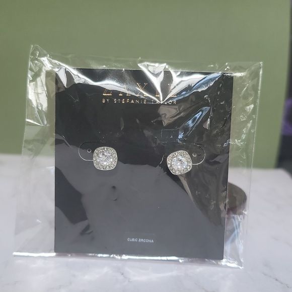 Zaxie Stefanie Taylor Cubic Zirconia Cushion Cut Halo Stud Earrings - Picture 5 of 5